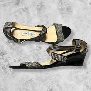 Jimmy Choo Sandals Patent Leather Glitter Chiara Wedges Sz 40 / 9.5